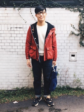「BAG'n'NOUN」｜「アイテム（ナイロンジャケット）」を使った、Ken Wuさん（メンズ・173cm）の冬コーディネート