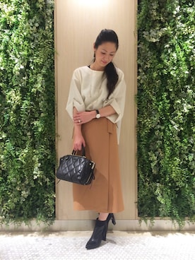 「バッグ」｜「アイテム（ブーティ）」を使った、maeさん（レディース・158cm）の秋コーディネート