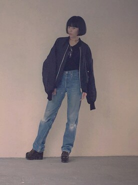 「JOHN LAWRENCE SULLIVAN（ジョンローレンスサリバン）のアイテム（ブルゾン）」を使った、REIKO.Nさん（レディース・156cm）の春コーディネート