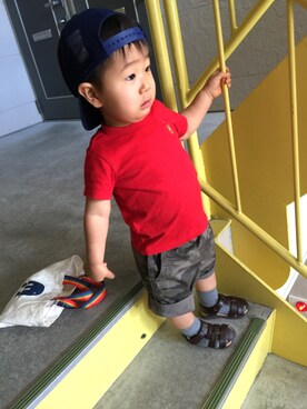 「アイテム（バッグ、ブルー系）」を使った、renrenさん（キッズ・80cm）の夏コーディネート