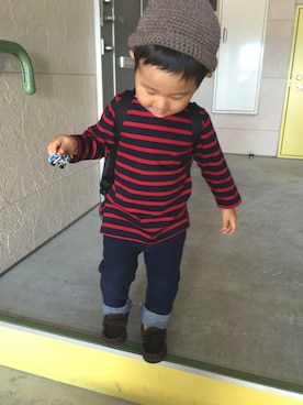 「ボーター」｜「アイテム（モカシン/デッキシューズ）」を使った、renrenさん（キッズ・80cm）の秋コーディネート