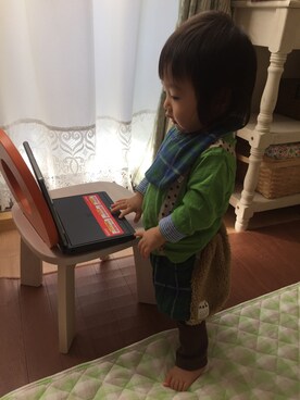 「アイテム（ママ＆ベビー、グリーン系）」を使った、nato☆さん（キッズ・70cm）の秋コーディネート