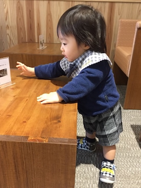 「combimini（コンビミニ）のアイテム（レッグウェア）」を使った、nato☆さん（キッズ・70cm）の秋コーディネート
