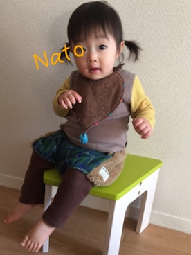 「MoL（モル）のアイテム（パンツ）」を使った、nato☆さん（キッズ・70cm）の冬コーディネート