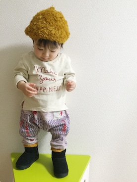 「MoL（モル）のアイテム（パンツ）」を使った、nato☆さん（キッズ・70cm）の冬コーディネート