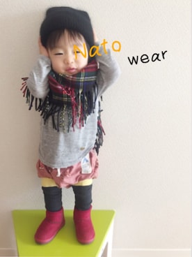 「MoL（モル）のアイテム（パンツ）」を使った、nato☆さん（キッズ・70cm）の冬コーディネート