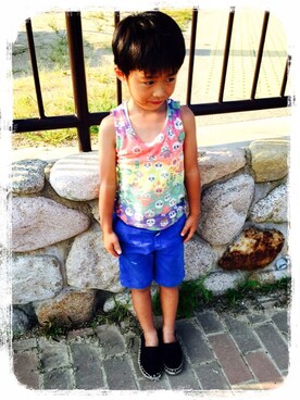 「アイテム（モカシン/デッキシューズ）」を使った、ri_kunさん（キッズ・110cm）の夏コーディネート