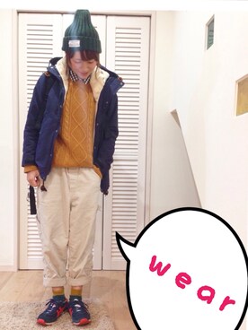 「ケーブルニット」｜「アイテム（マウンテンパーカー）」を使った、misayoさん（レディース・160cm）の冬コーディネート