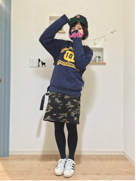 「シャツ×スウェット」｜「アイテム（帽子）」を使った、misayoさん（レディース・160cm）の冬コーディネート