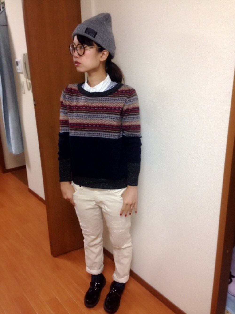 「cepoのアイテム（ニット/セーター、ブルー系）」を使った、なおさん（レディース・155cm）の秋コーディネートの1枚目の写真