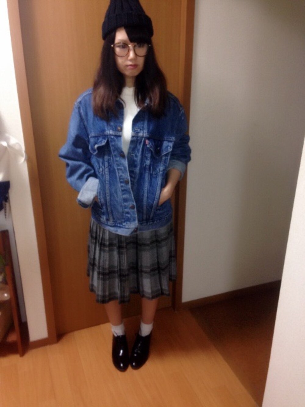 「usedのアイテム（デニムジャケット、ブルー系）」を使った、なおさん（レディース・155cm）の秋コーディネートの1枚目の写真