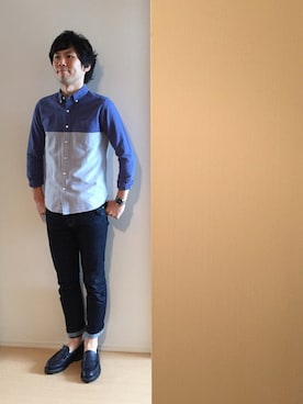 「アイテム（その他シューズ、ブルー系）」を使った、トモッティさん（メンズ・174cm）の春コーディネート