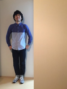 「アイテム（ベルト、ブルー系）」を使った、トモッティさん（メンズ・174cm）の秋コーディネート