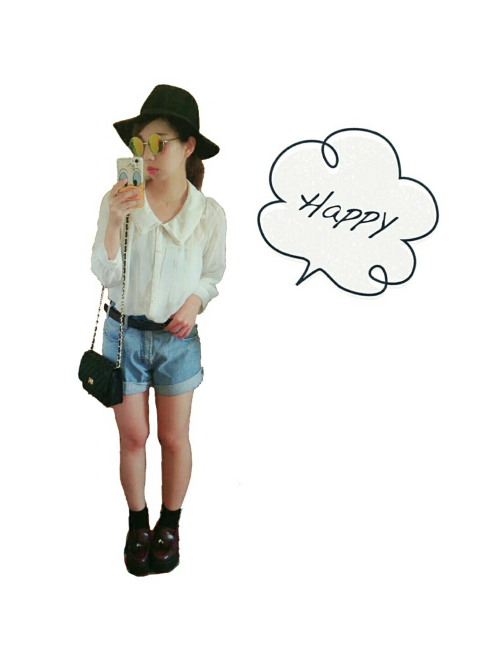 「ootd、hat、秋のコーデ、ハニーズ、古着MIX、サングラス、語りすぎな件、癒しを心から求めてる22歳。、早く12月になれ～。」｜「Honeysのアイテム（シャツ/ブラウス、ホワイト系）」を使った、のじ。さん（レディース・155cm）の夏コーディネートの1枚目の写真