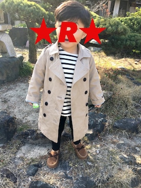 「西松屋」｜「アイテム（トレンチコート）」を使った、RaiKINGさん（キッズ・90cm）の春コーディネート