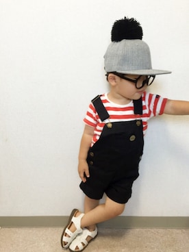 「赤×白」｜「アイテム（オールインワン・サロペット）」を使った、うーたん☁︎さん（キッズ・80cm）の夏コーディネート