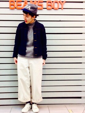 「BEAMS BOY（ビームスボーイ）のアイテム（デニムジャケット）」を使った、モリグチナオさん（レディース・161cm）の冬コーディネート