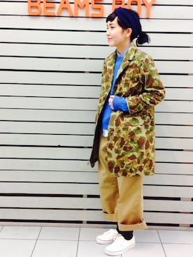 「カモ柄」｜モリグチナオさん（レディース・161cm）の冬コーディネート