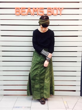 「アイテム（ヘアバンド）」を使った、モリグチナオさん（レディース・161cm）の冬コーディネート