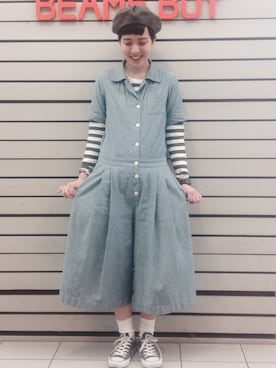 「BEAMS BOY（ビームスボーイ）のアイテム（つなぎ/オールインワン）」を使った、モリグチナオさん（レディース・161cm）の春コーディネート