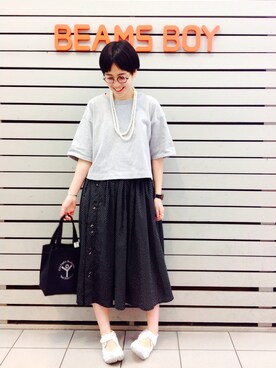「BEAMS BOY（ビームスボーイ）のアイテム（Tシャツ/カットソー）」を使った、モリグチナオさん（レディース・161cm）の春コーディネート