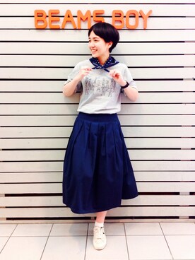 「BEAMS BOY（ビームスボーイ）のアイテム（スニーカー）」を使った、モリグチナオさん（レディース・161cm）の春コーディネート
