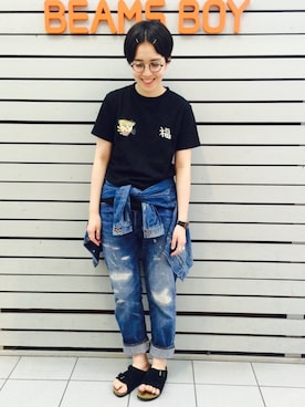 「BEAMS BOY（ビームスボーイ）のTOYO×BEAMS BOY / VIET-NAM T（Tシャツ/カットソー）」を使った、モリグチナオさん（レディース・161cm）の夏コーディネート