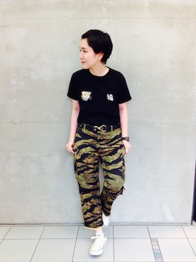 「BEAMS BOY（ビームスボーイ）のTOYO×BEAMS BOY / VIET-NAM T（Tシャツ/カットソー）」を使った、モリグチナオさん（レディース・161cm）の夏コーディネート
