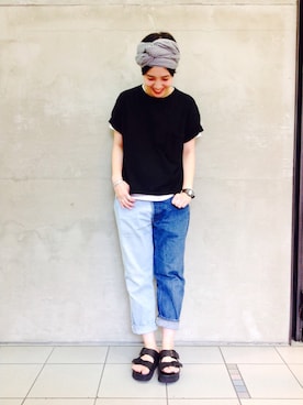 「BEAMS T（ビームスティー）のアイテム」を使った、モリグチナオさん（レディース・161cm）の夏コーディネート