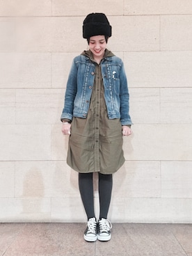 「アイテム（デニムジャケット）」を使った、モリグチナオさん（レディース・161cm）の秋コーディネート