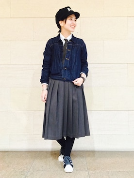 「BEAMS BOY（ビームスボーイ）のアイテム（キャップ）」を使った、モリグチナオさん（レディース・161cm）の秋コーディネート