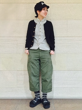 「アイテム（カーゴパンツ）」を使った、モリグチナオさん（レディース・161cm）の冬コーディネート