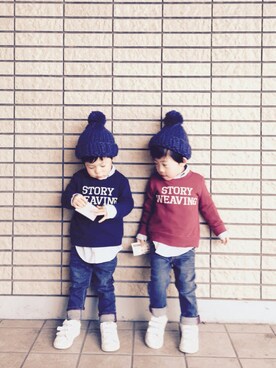 「シャツ×スウェット」｜「アイテム（帽子）」を使った、haya^^koさん（キッズ・90cm）の秋コーディネート