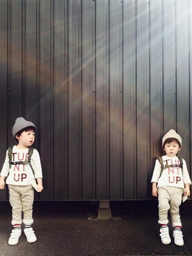 「ボーダーソックス」｜「アイテム（雑貨/ホビー）」を使った、haya^^koさん（キッズ・90cm）の秋コーディネート