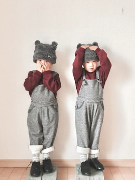 「BIG FIELD（ビッグフィールド）のアイテム（サロペット/オーバーオール）」を使った、haya^^koさん（キッズ・90cm）の冬コーディネート