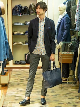 「アイテム（ローファー、ブルー系）」を使った、saitoさん（メンズ・181cm）の春コーディネート