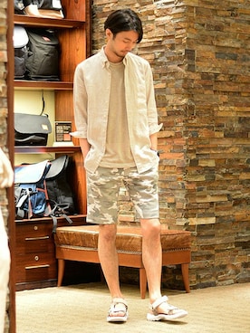 「ポケットＴシャツ」｜「アイテム（シューズ）」を使った、saitoさん（メンズ・181cm）の夏コーディネート