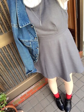 「くつした」｜「アイテム（デニムジャケット）」を使った、Nさん（レディース・164cm）の秋コーディネート