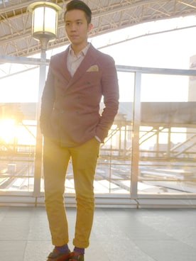 「アイテム（スーツジャケット）」を使った、KennyChiuさん（メンズ・170cm）の冬コーディネート