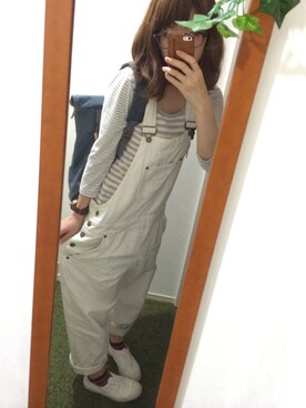 「白いスニーカー」｜「アイテム（サロペット/オーバーオール）」を使った、yumi...さん（レディース・153cm）の夏コーディネート
