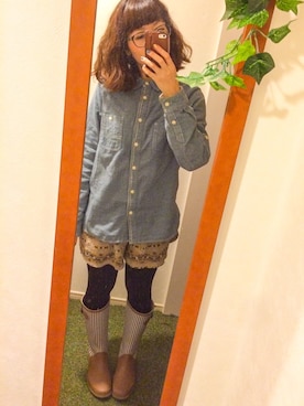 「アイテム（レインシューズ、ブルー系）」を使った、yumi...さん（レディース・153cm）の冬コーディネート