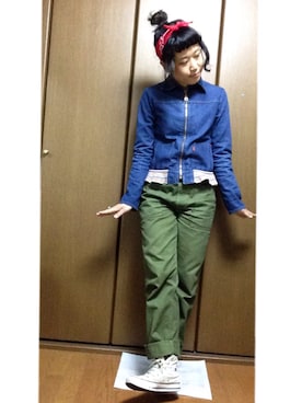 「70's」｜「アイテム（デニムジャケット）」を使った、きのぴちゃんさん（レディース・158cm）の春コーディネート