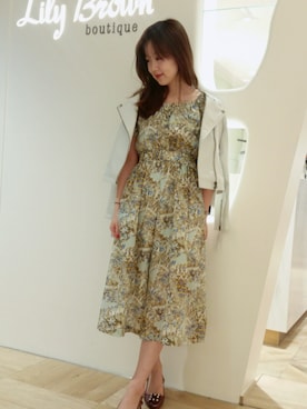 「LILY BROWN（リリーブラウン）のアイテム（ライダースジャケット）」を使った、mina kakeeさん（レディース・158cm）の冬コーディネート