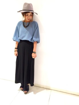 「サックスブルー」｜「アイテム（その他シューズ）」を使った、こもりんさん（レディース・153cm）の夏コーディネート
