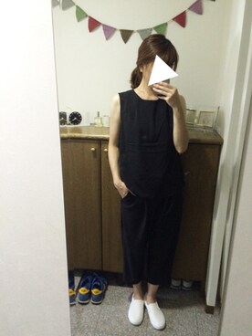 「GU（ジーユー）のアイテム（タンクトップ、ブラック系）」を使った、ANNEさん（レディース・160cm）の夏コーディネート