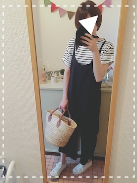 「DHOLIC（ディーホリック）のアイテム（サロペット/オーバーオール、ブルー系）」を使った、ANNEさん（レディース・160cm）の春コーディネート