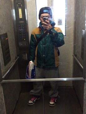 「TAKEO KIKUCHI（タケオキクチ）のアイテム（ダウンジャケット/コート）」を使った、よーすけさん（メンズ・158cm）の春コーディネート