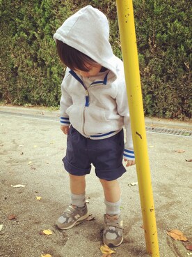 「PETIT BATEAU（プチバトー）のアイテム（ジャージ）」を使った、KAKA.Sさん（キッズ・90cm）の秋コーディネート