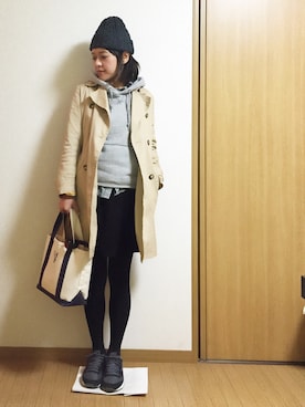 「スウェット×シャツ」｜「アイテム（トレンチコート）」を使った、yumiさん（レディース・159cm）の冬コーディネート