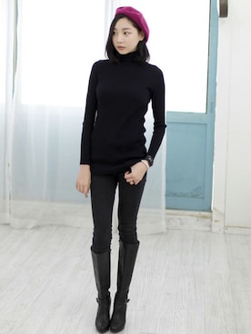 「アイテム（ハンチング/ベレー帽、レッド系）」を使った、kormarchさん（レディース・167cm）の秋コーディネート